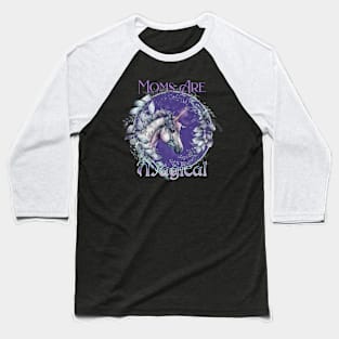 Mother's Day Mom's Are Magical Floral Unicorn Purple Baseball T-Shirt